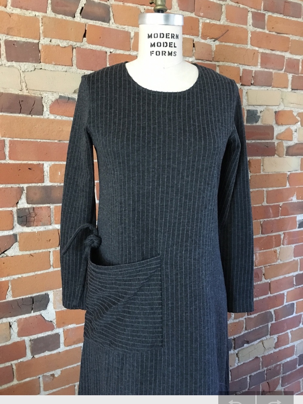 Charcoal Pinstripe Long Sleeve Knit Dress